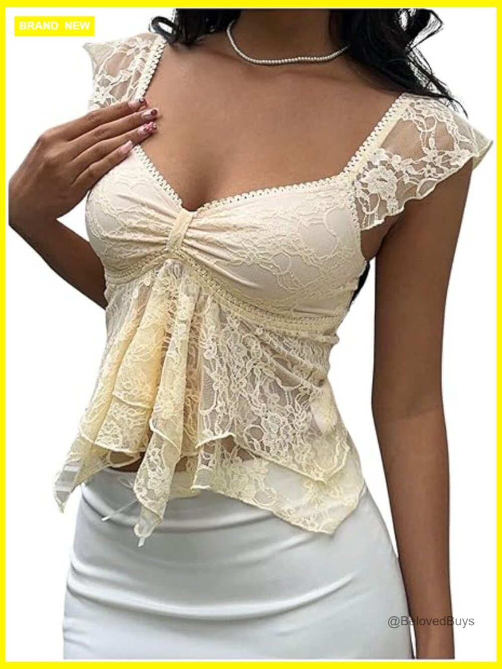 Floral Lace Cap Sleeve Crop Top Ruched Ruffle Vintage T-Shirt